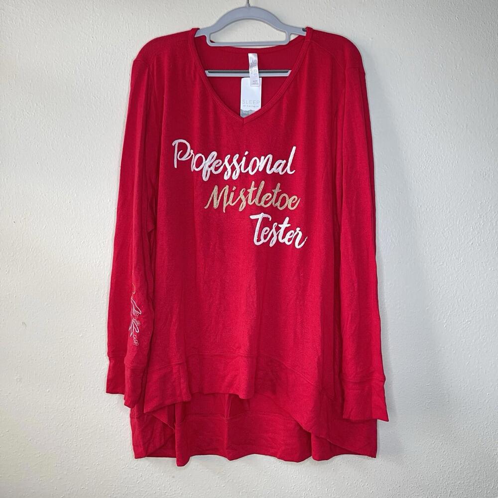 Sleep by Cacique Sleepshirt Womens 18/20 Red Professional Mistletoe Tester Top